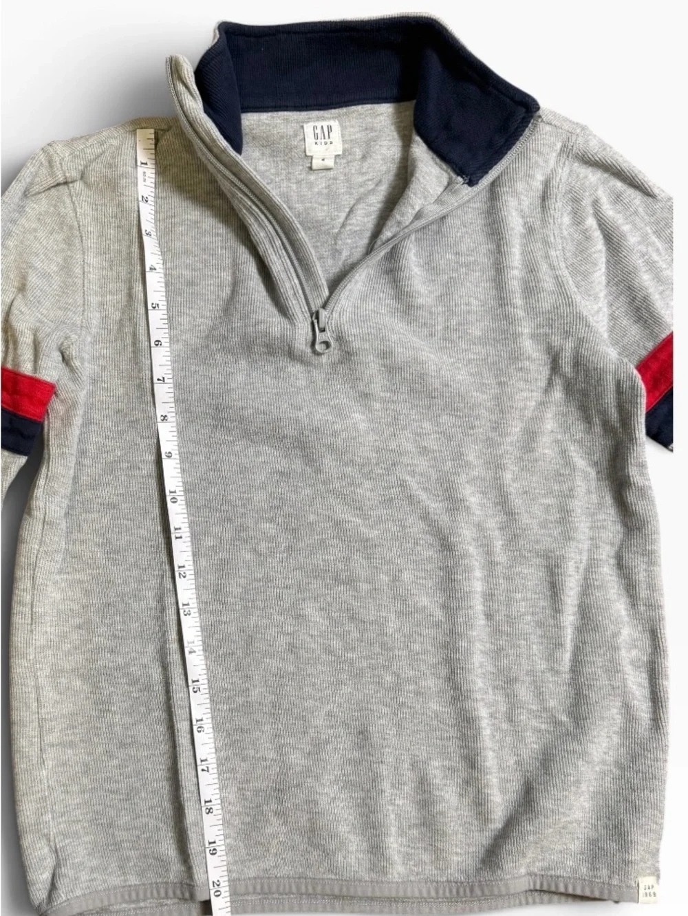 GAP Kids Boys XL 12-13 Gray Quarter Zip Pullover Red Navy Stripe Cotton